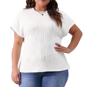 Plus Size White Textured Short Sleeve Top